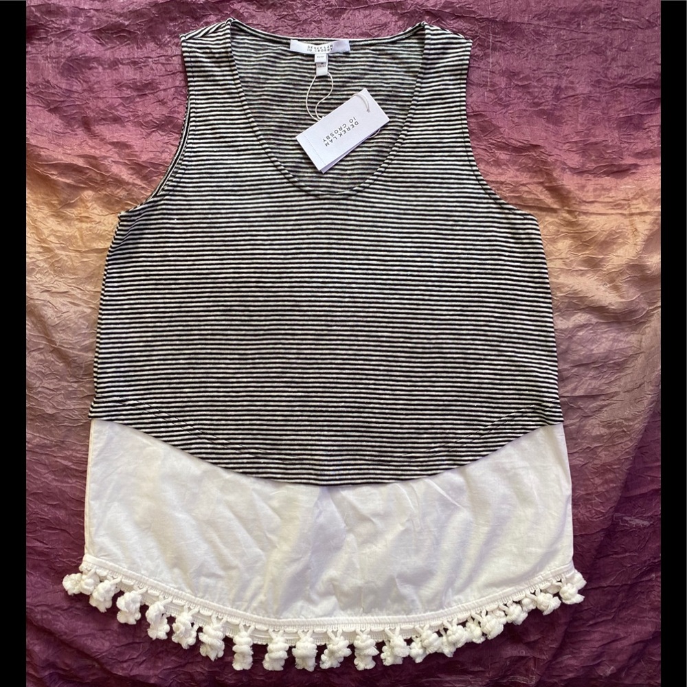 DEREK LAM 10 CROSBY Linen Blend Pom-Pom Tank